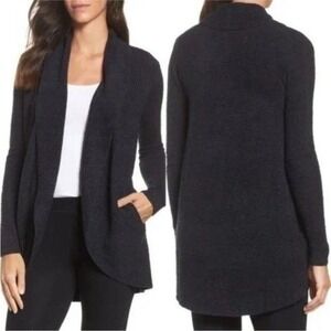 Barefoot Dreams Black CozyChic Lite Circle Knit Cardigan Open Front Size Large